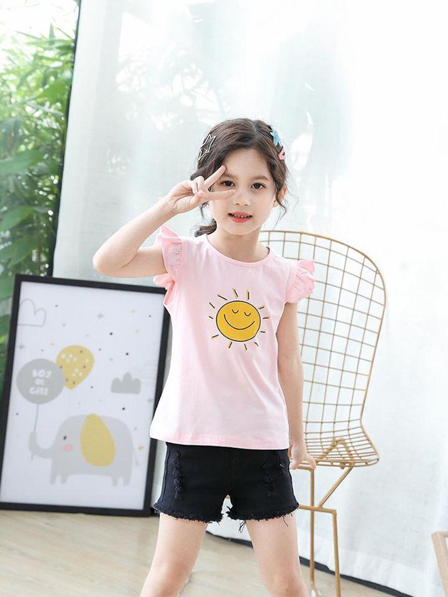 Girls Top Flying Sleeves Sun Print Top - 6 Sizes (3 Colors)