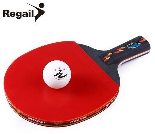 Regail D003 Table Tennis Ping Pong Racket One Short H+le Paddle With Ball - Red + Black