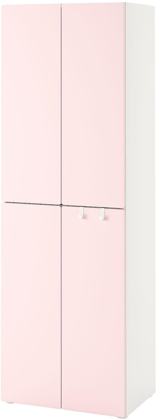 SMÅSTAD Wardrobe - white pale pink/with 2 clothes rails 60x42x181 cm
