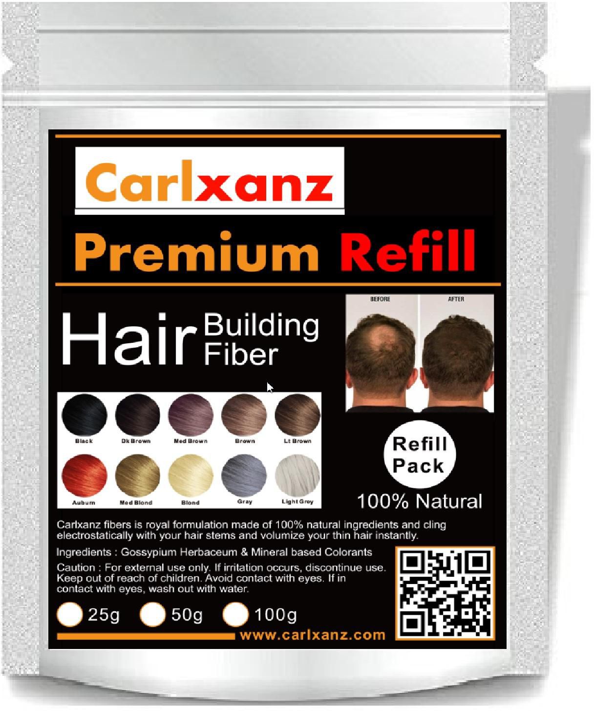 Carlxanz Hair Building Fiber Refill Pack  25g / 0.88oz (Black) Caboki Toppik Equivalent