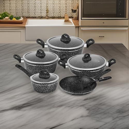 Delcasa 10 pcs non stick Induction Cookware set Aluminum with granite coating with 5 Layer construction
