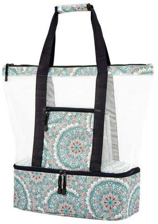 Mesh Beach Picnic Bag With Insulated Cooler Compartment