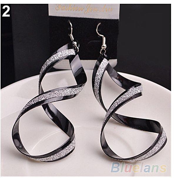 Bluelans Women Spiral Scrub Hook Dangle Earrings Wedding Engagement Bridal Jewelry Gift-Black