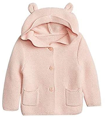 GAP Knitted Cute Bear Hoodie Sweater For Baby With Bear Ears, Size 3-6 M - Milkshake Pink