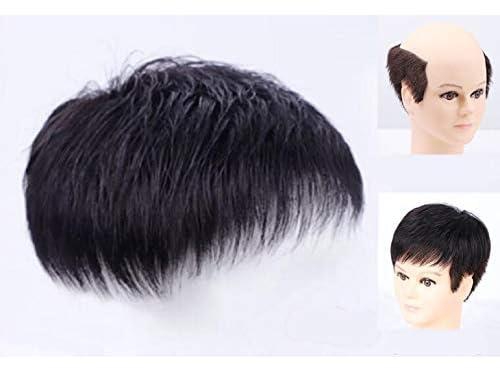Qualife Men’s Wig Hairpiece Hair Tropper Hair Patch for Men Toupee Short Straight Natural Black Wig Hair Extensions Clip for Daily Wear Hair Piece on the Top of Head Hair Lose (13 * 14cm)