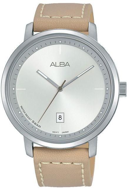 Alba Men's Watch Beige Leather Strap, Silver Dial AS9F45X1