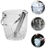 Heavy glass ice bucket with mettalic tong and handle