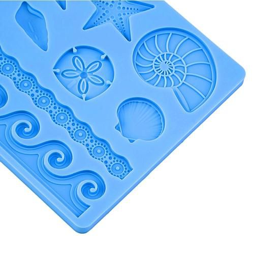 Shell Conch Wave Star Fondant Cake Embossing Mold Decor Silicone Mold Blue #JK