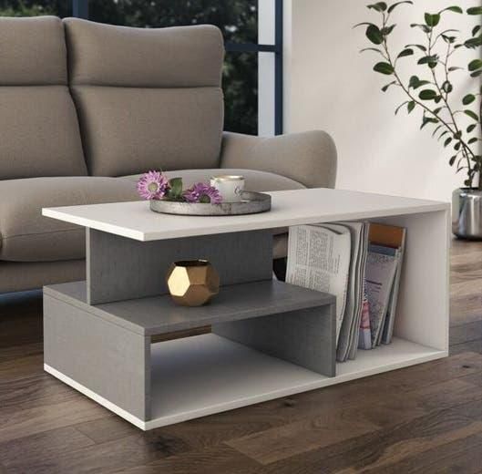 Get MDF Wood Center Table, 100×50×44 cm - White Grey with best offers | Raneen.com