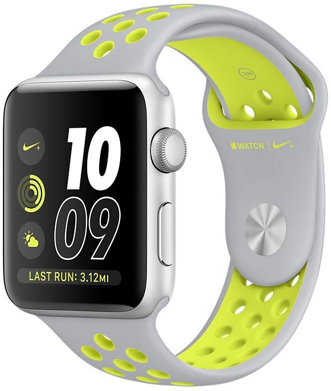 Apple Watch Series 2 - 38mm Silver Aluminum Case with Flat Silver/Volt Nike Sport Band, OS 3 - MNYP2