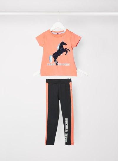 Sequin Detailed T-Shirt And Leggings Set Multicolour