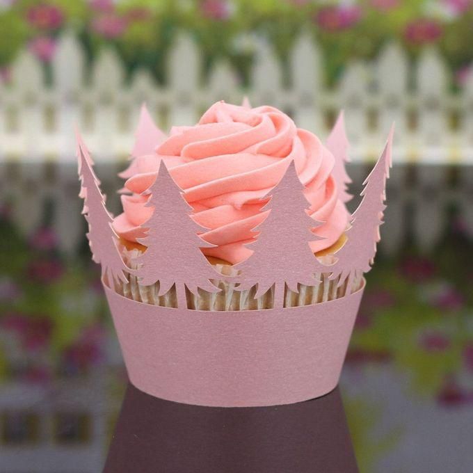 Neworldline Christmas Hollow Lace Cup Muffin Cake Paper Case Wraps Cupcake Wrapper -Pink