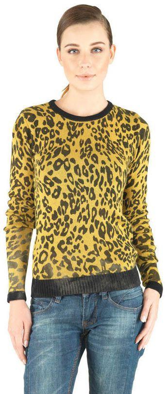 Ravin Women Mustard Tiger Printed Round Neck Pullover