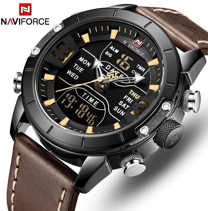 Naviforce New Watch Digital Top Luxury Man Leather Quartz Business Clock 9153L