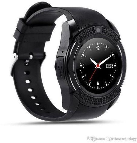 Generic V8 Smart Watch 1.22" Round Screen Bluetooth Smart Watch - Black