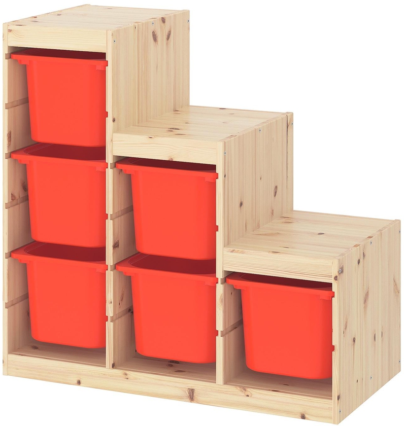 TROFAST Storage combination - light white stained pine/orange 94x44x91 cm