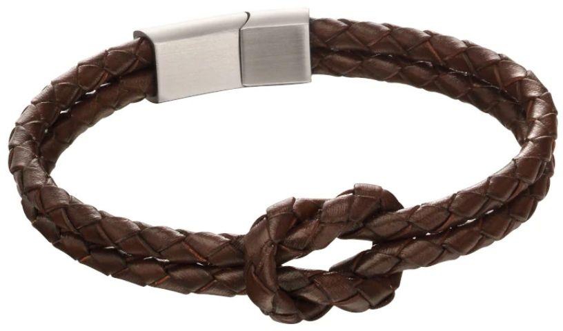 Fred Bennett B5152 Men’s Double Row Knot Brown Leather Bracelet