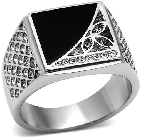Black Epoxy Stainless Steel Crystal Men Ring Size 9