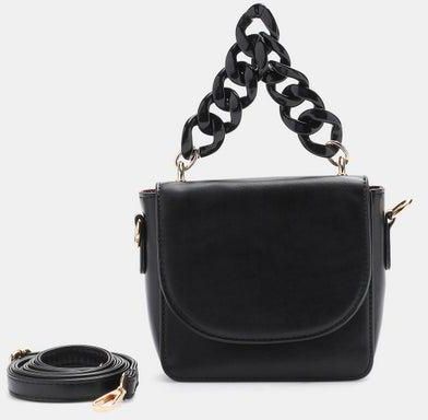 Chain Strap Magnetic Closure Womens PU Satchel bag Black