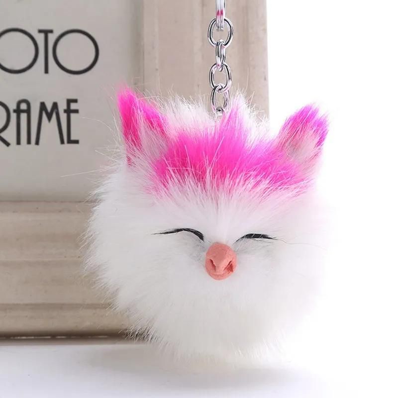 Kawaii Kitten Cat Fur PomPom KeyChain Fake Rabbit Hair Bulb Bag Ball Key Chain Pendant Porte Clef