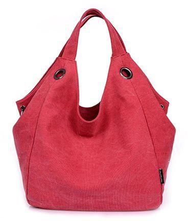Generic Women Large Capacity Pure Color Canvas Hobo Bags Shoulder Bag Handbag - Red