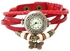 Vintage Design Leather Strap Butterfly Pendant Women's Bracelet Watch - Red (SWH2F001RED)