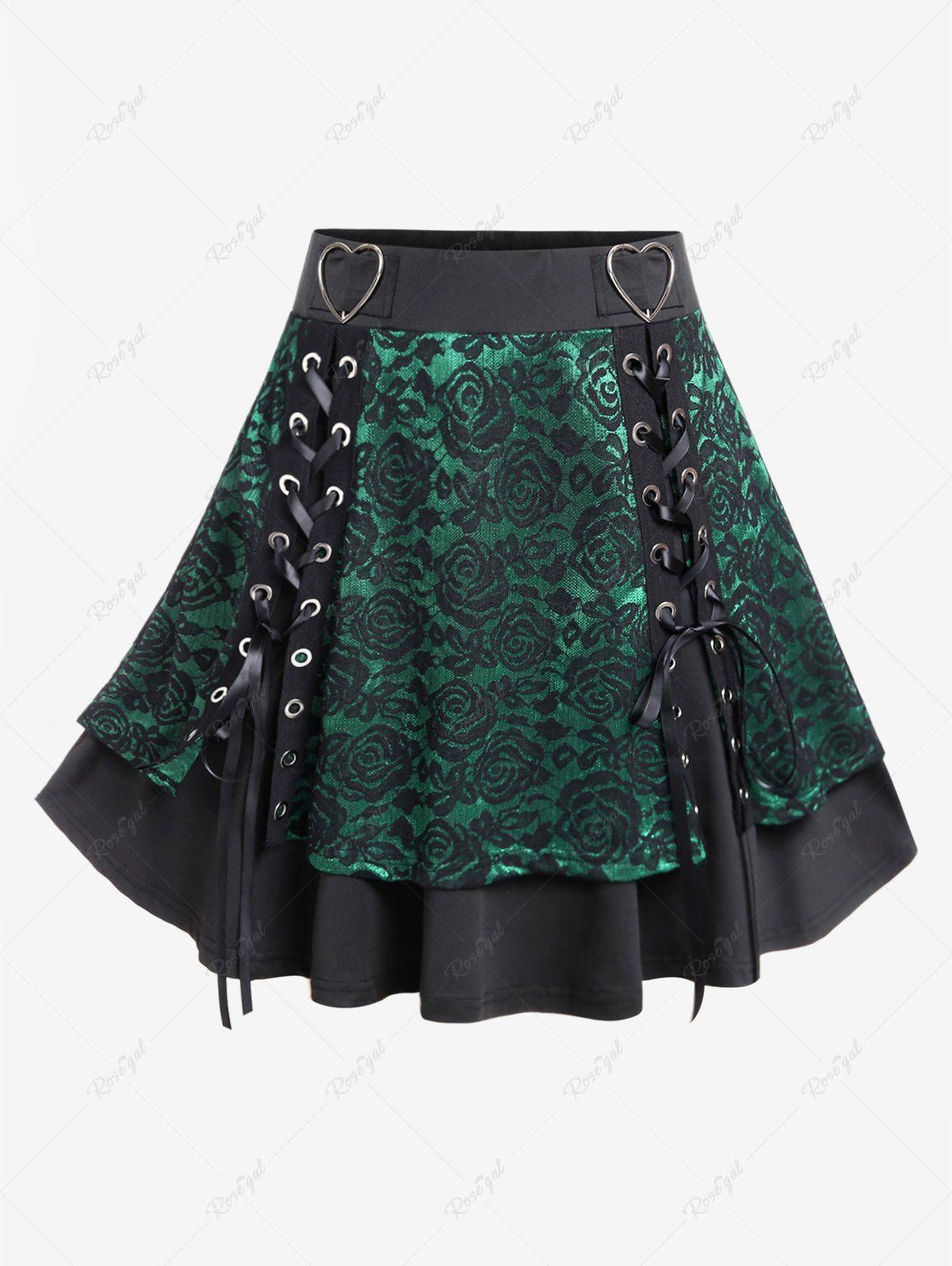 Plus Size Heart Buckles Lace Up Floral Lace Layered Skirt - M | Us 10