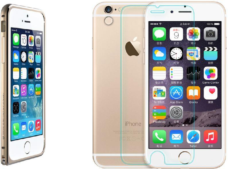 Apple Iphone 6 H-Plus Tempered Glass Screen Protector & Golden Gothic Aluminum Border Case Combo Set