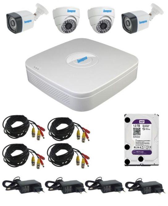 Longse AHD 4 Channels DVR + 2 Indoor + Outdoor Security Cameras CCTV - 2 Pcs + Powers - 4 Pcs + Cables - 4 Pcs + Hard Drive - 1TB