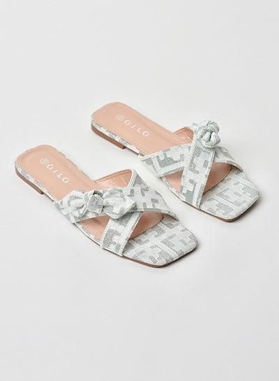 Knotted Cross-Over Strap Flat Sandals Light Green/Grey