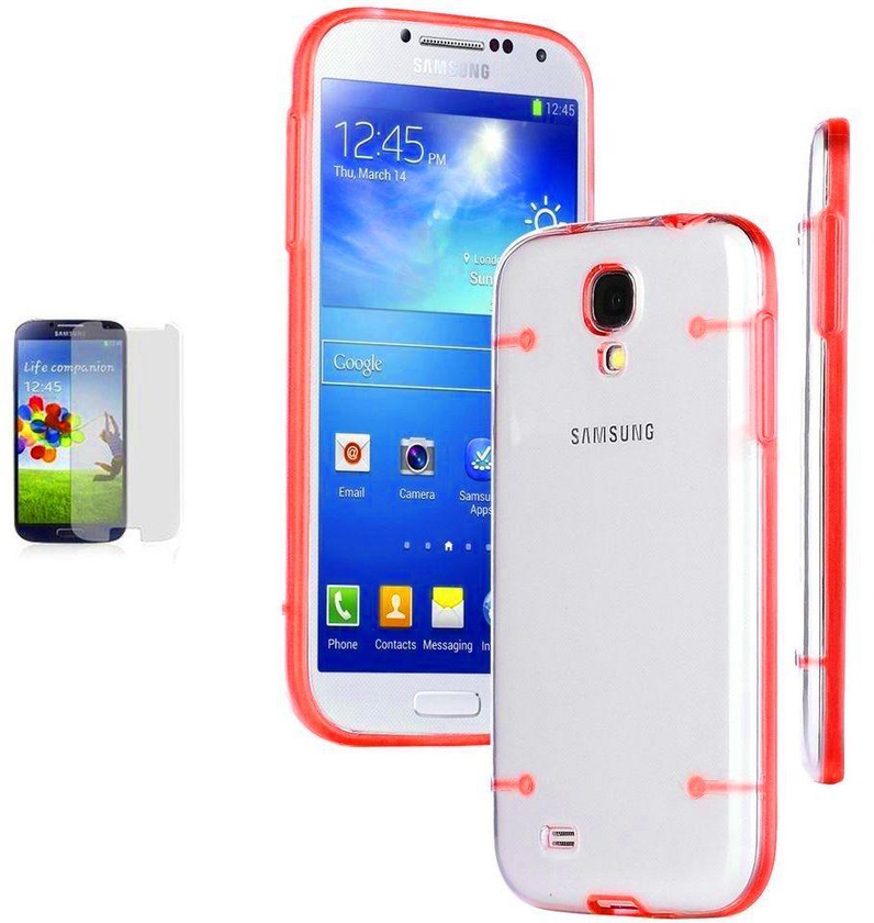 Ultra Thin Transparent Clear Hard TPU Case Cover and Screen Protector for Samsung Galaxy S4 SIV / i9500 [Red]