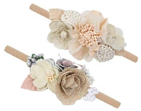Baby girl Soft Nylon Flower Elastic Hair Bands,Handmade Bow Baby Headbands For Newborn Infant Toddler (Pack of 2)