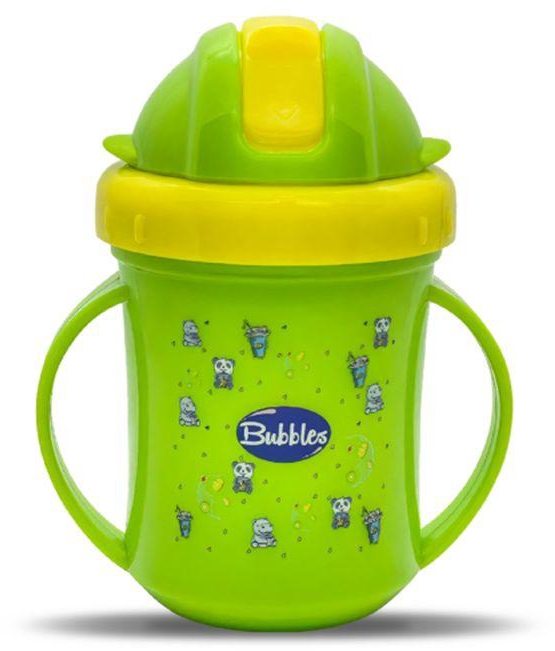 Bubbles Baby Cup With Silicone Straw Green