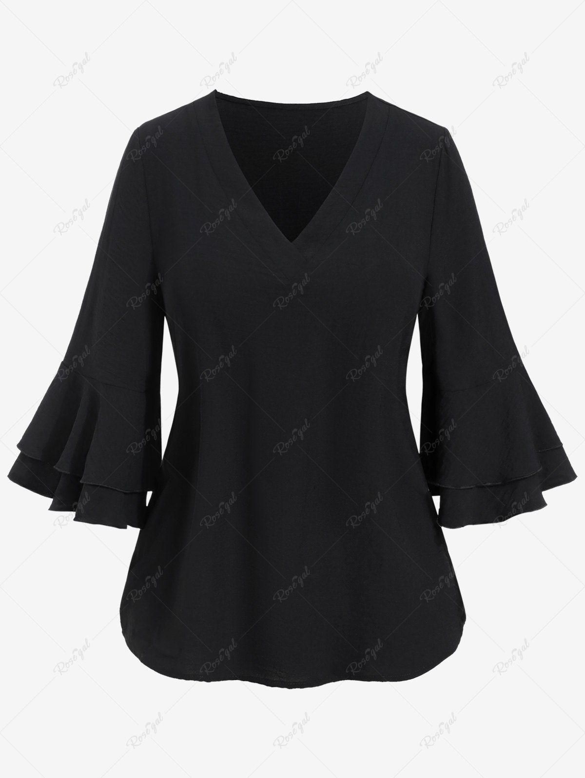Plus Size Layered Bell Sleeves T-shirt - L