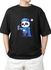 Oversize Graphics Printed Loose Tee Short Sleeve Round Neck Casual Black Tshirt Panda Having Drink