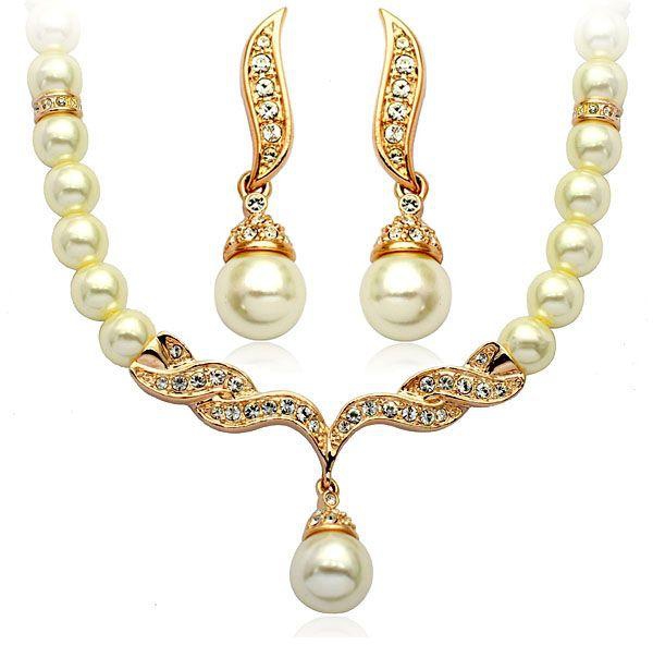 Italina Gold Plated Pearl Party Jewelry Set (RM0012NSFS)