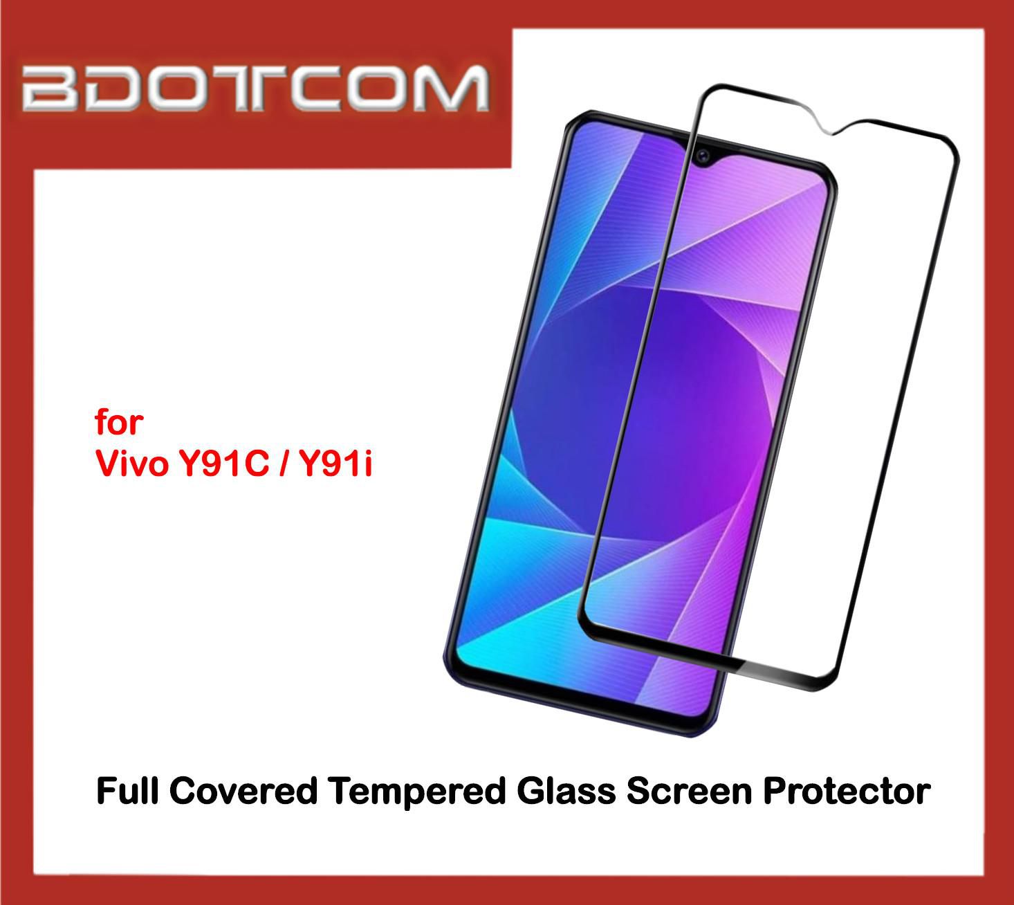 Bdotcom Full Covered Tempered Glass Screen Protector for Vivo Y91C (Black)