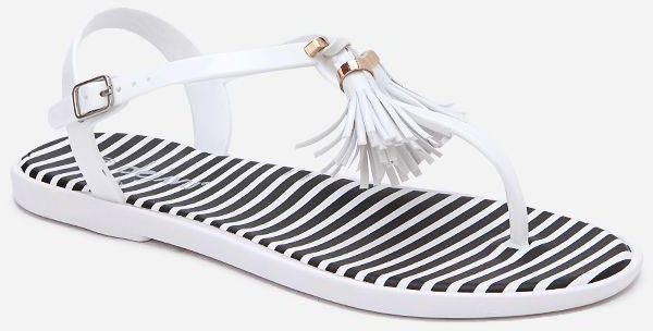 Dejavu Jelly Ankle Strap Sandal With Tassels - White