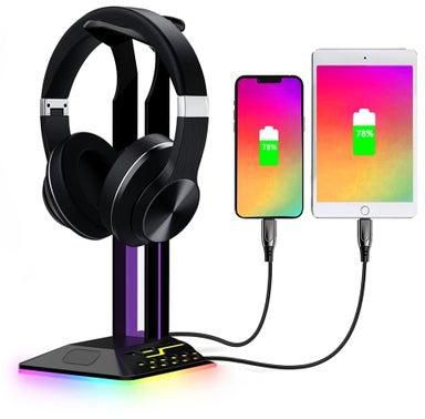 RGB Headphone Stand with 7 Light Modes, Headphone Holder with Type-c Input Port /2 USB Output Ports, Gaming Headset Stand with Non-Slip, Suitable for Gamer Gifts Earphones Accessories