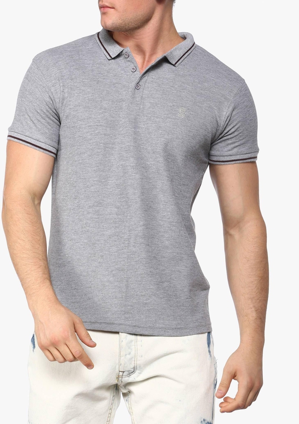 Grey Stripe Detail Polo Shirt