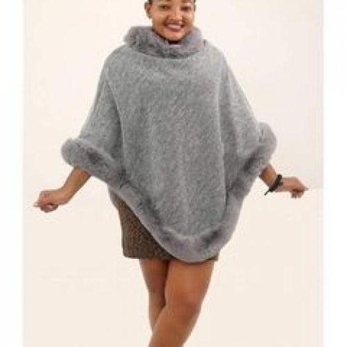 Fashion Ladies Warm Poncho Sweater- Grey.