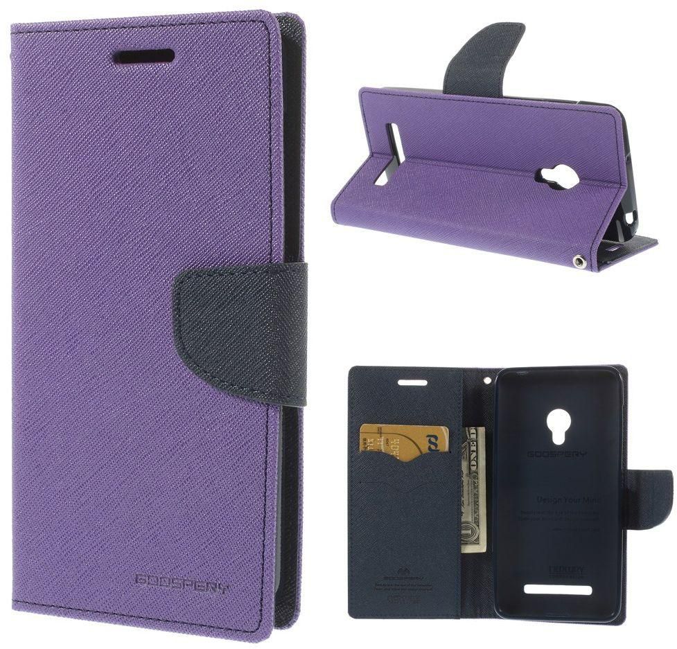 Mercury Fancy Diary Stand Leather Wallet Shell Cover for Asus Zenfone 5 [Dark Blue/Purple]