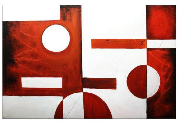 Hand Made Wall Painting Brown/White/Red 140x100 centimeter