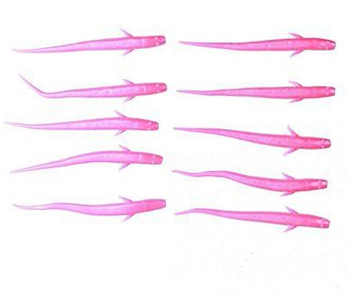 Magideal 10PC Soft Silicone Fishing Lures Baits Single Pointed Tail Loach Worm Pink