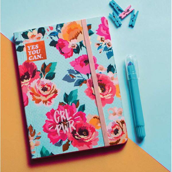 Blue Vintage Floral Notebook With Rubber Band - Size A6