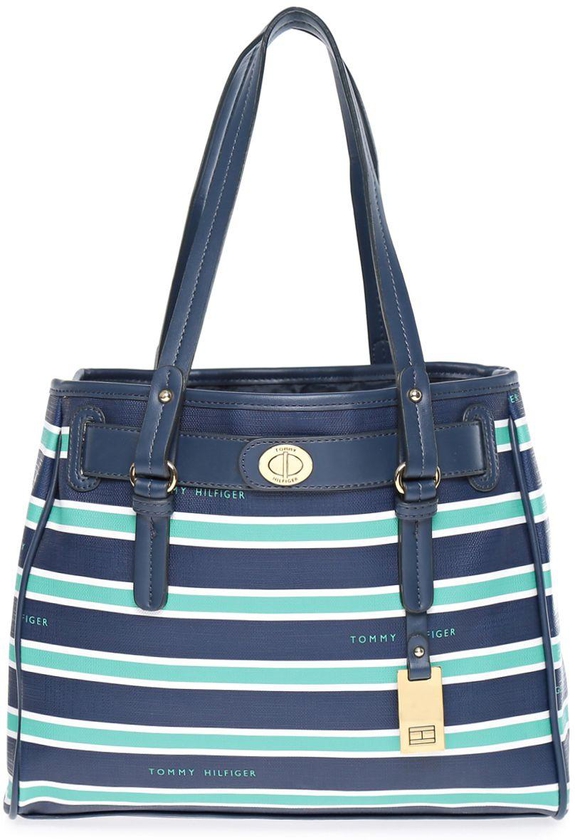 Tommy Hilfiger 6930085266 Tote Bag for Women - Navy Blue/White/Green