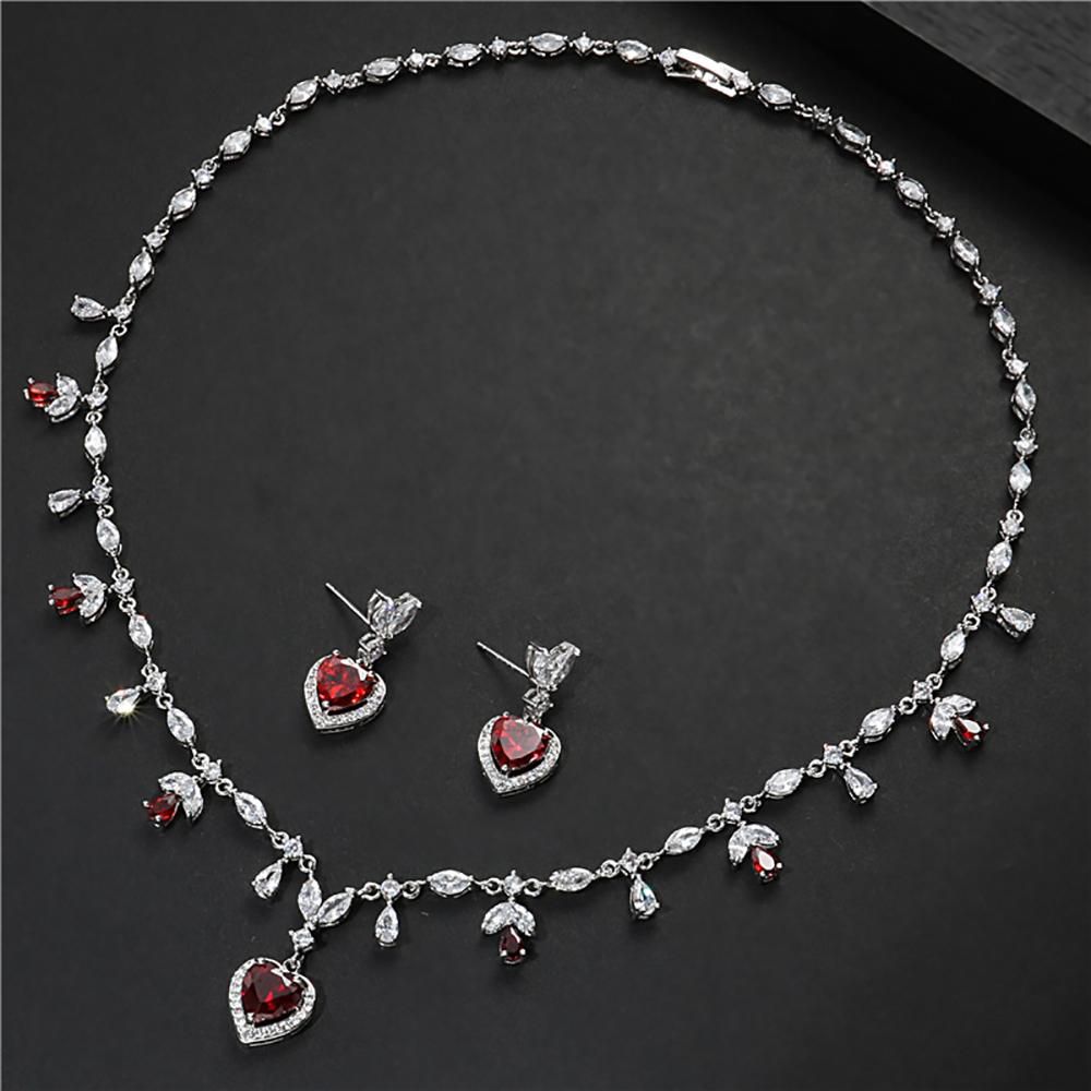 Heart Shape Jewelry Necklace Set (Ruby Red)