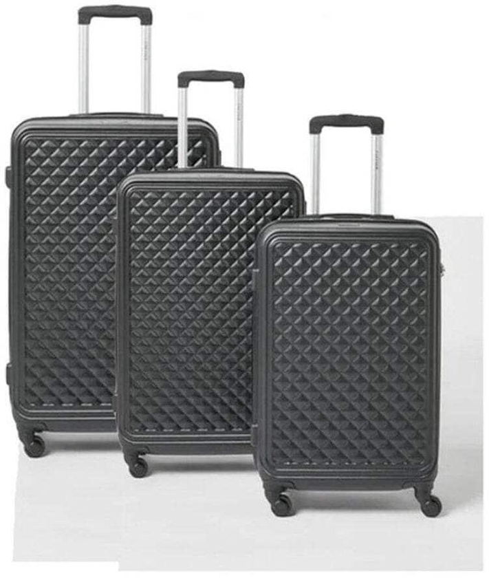 Partner 3-Piece Textured Checkered Luggage Trolley Set, Black