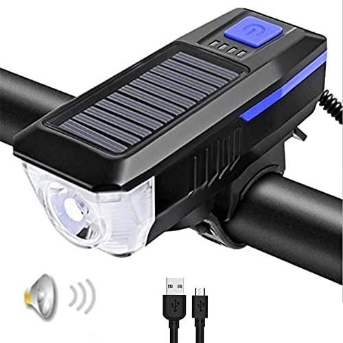Thighles Solar Power Supports Bike Lights, Front Bicycle Light,3Modes USB Charging,IPX4 Waterproof for Mountain Bikes Road Bike Night Riding(Blue)