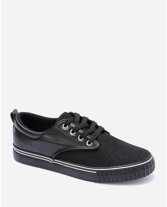 Shoe Room Textured Leather Sneakers - Black